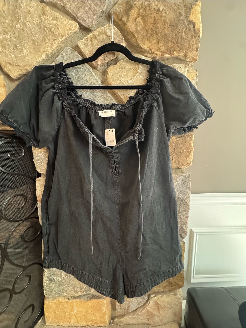 We The Free Washed Black Daisy Peasant Romper